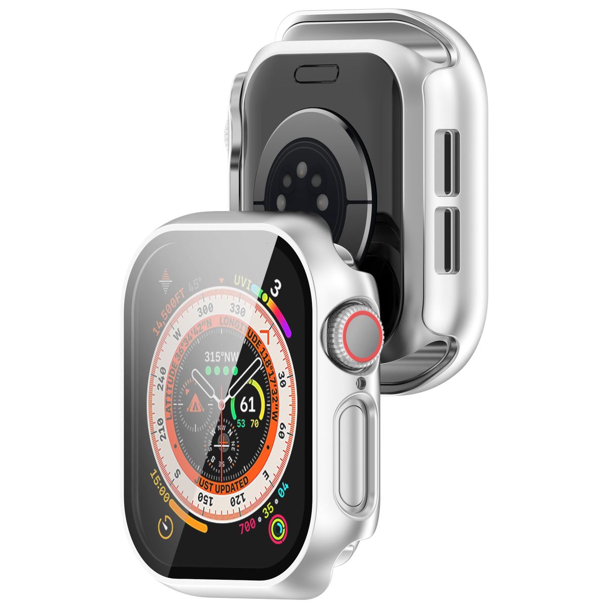 Etui ze szkłem do zegarka Bizon Case Watch Adamo do Apple Watch 11 / 10 42 mm, srebrne